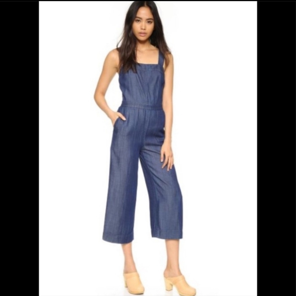 Club Monaco 100% Lyocell Denim Blue Jumpsuit Square Neckline Womens Size 2